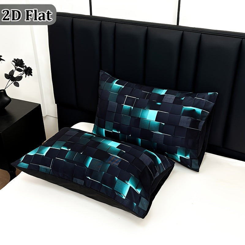 2D Flat 3pcs Cool Technology Digital Printing Material Quilt Cover Set Four Seasons Product, Red And Blue, Four Sizes (Twin, Full, Queen, King) (1pc Quilt Cover And 1/2pcs Pillowcases, Without Filling)
