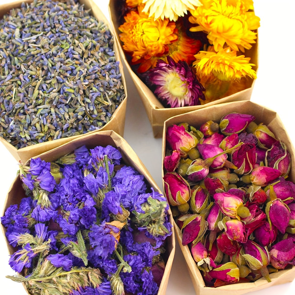 24pcs Set - Dried Flowers Craft Set, Dried Plant Kit, Resin Jewelry Making, DIY Candle, Seasonal Decor, Roses, Jasmine, Peony, Lavender, Forget-me-not, Etc