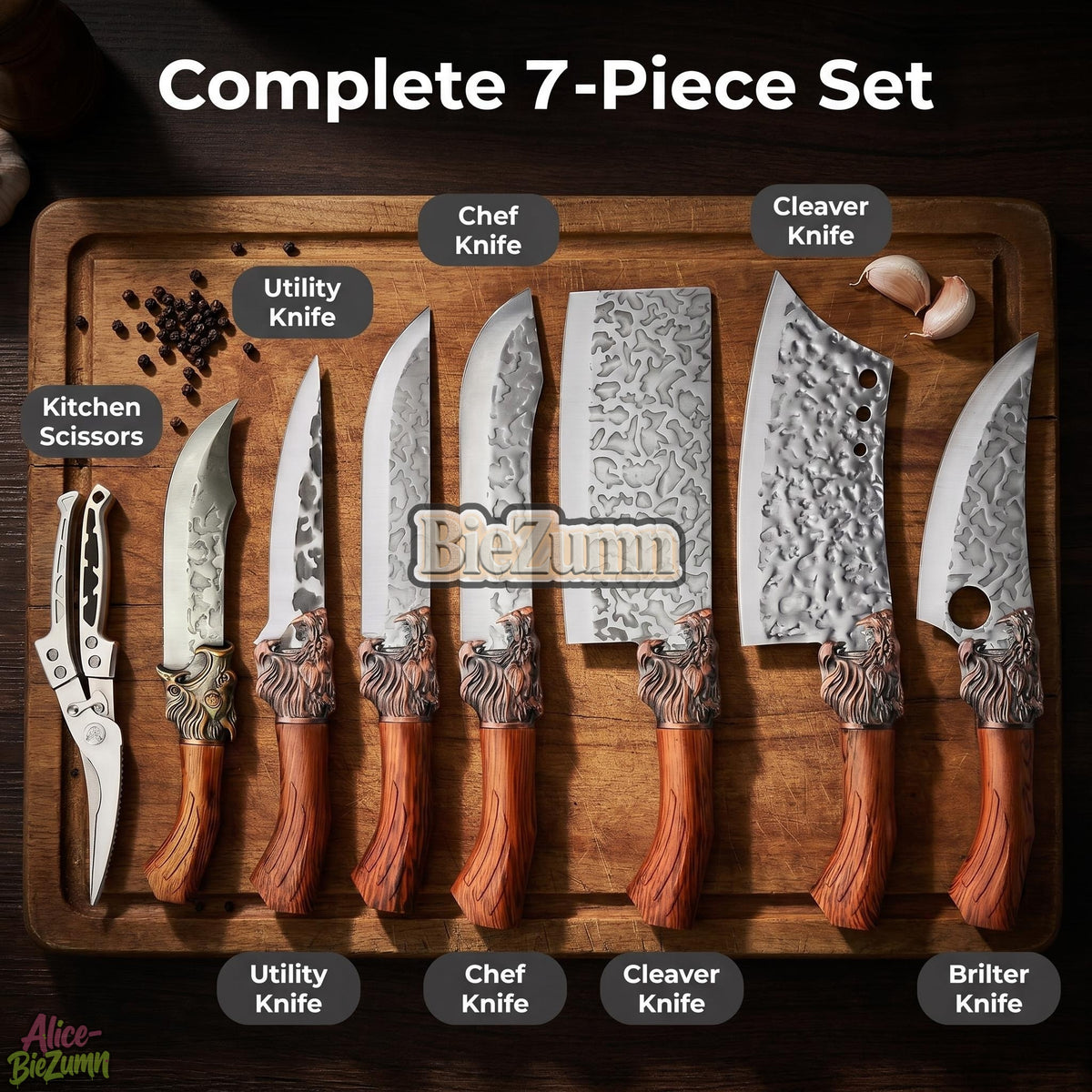 7pcs Professional Stainless Steel Kitchen Knife Set- Includes Boning Knife, Slicing Knife, Carving Knife, Fish Knife, Butcher Knife, And Scissors- Ultra Sharp, Suitable For Meat And Fish, Forged Set, Bone Knife, Multi-Piece Knife Set, Professio