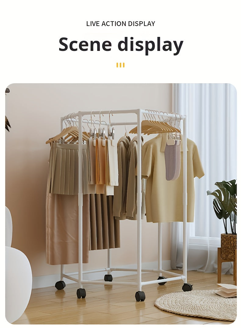 Hexagonal Rotary Clothes Rack, Self-Standing Vertical Clothing Hanging Rack, Suitable for Laundry And Household Storage Space Saving (Black/White), Easy Storage Device, Durable Structure, High-Quality Materials, Small Apartment Living, Convenient