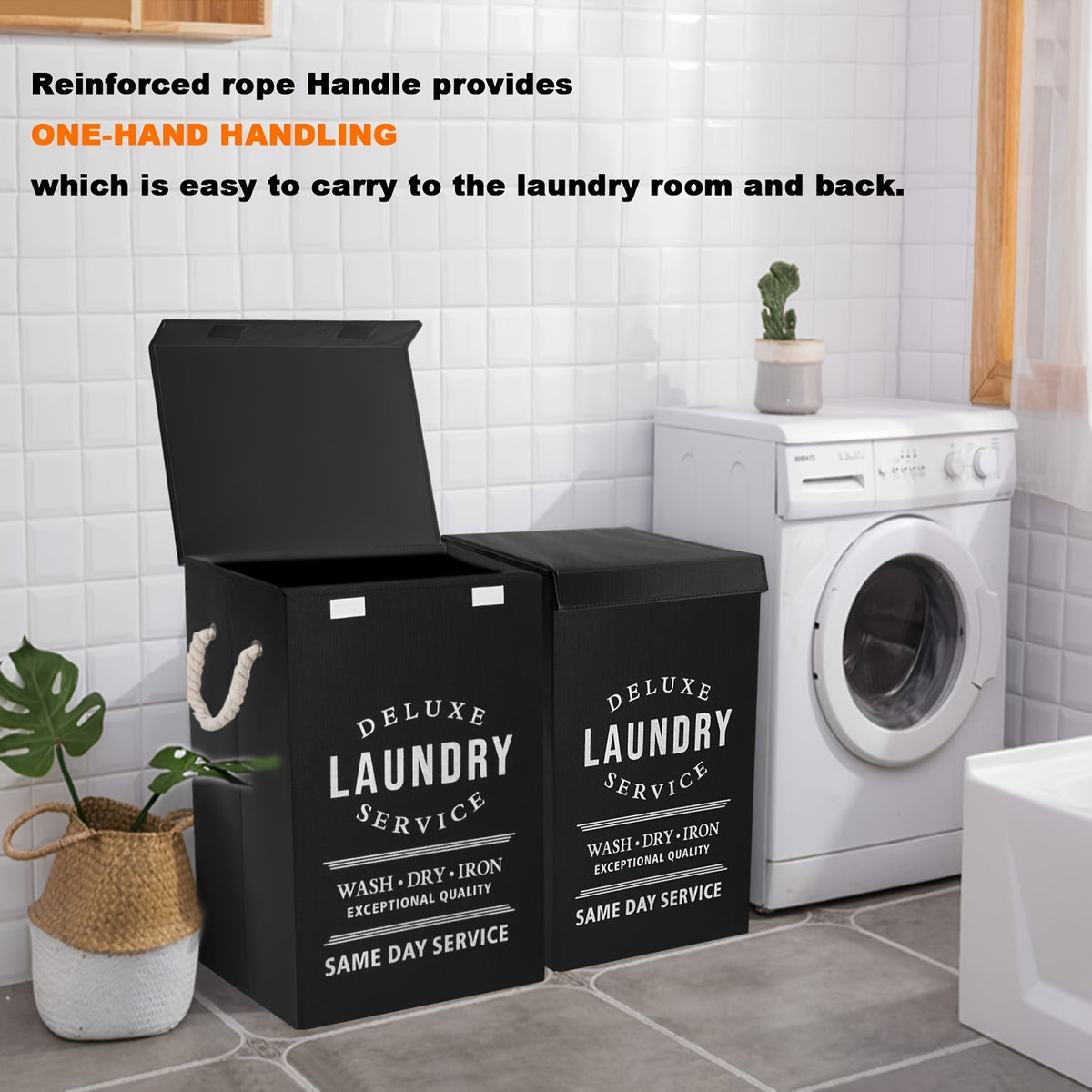 Laundry Basket with Lid, 22.45gal Large Deluxe Laundry Baskets - Collapsible Foldable Laundry Hamper Big Storage Basket Bin for Clothes Washing Bedroom Organizer Toy Collection (Black)