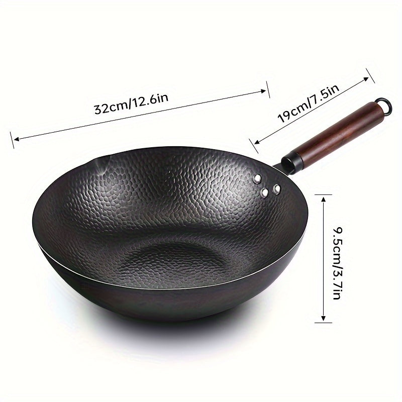 12.6" Iron Wok-11pcs Woks & Stir Fry Pans Wok Pan with Lid, No Chemical Coated Chinese Wok with 10 Cookware Accessories, Flat Bottom Wok for Electric, Induction, Gas Stoves