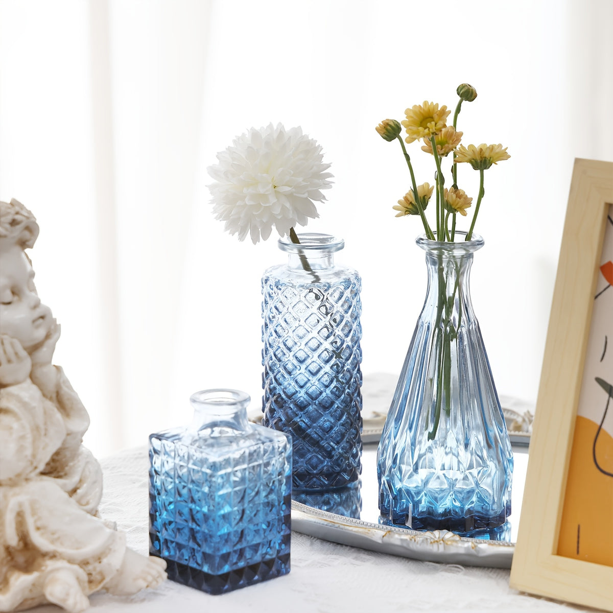 TOMNK 18/36pcs Bud Vases, Blue, Party Centerpieces, Wedding Centerpieces, Mini Gradient Bud Vases, Small Vases, Suitable for Birthday Parties, Anniversaries, Weddings, Home Dining Table Decor, Multiple Sizes, Mother's Day