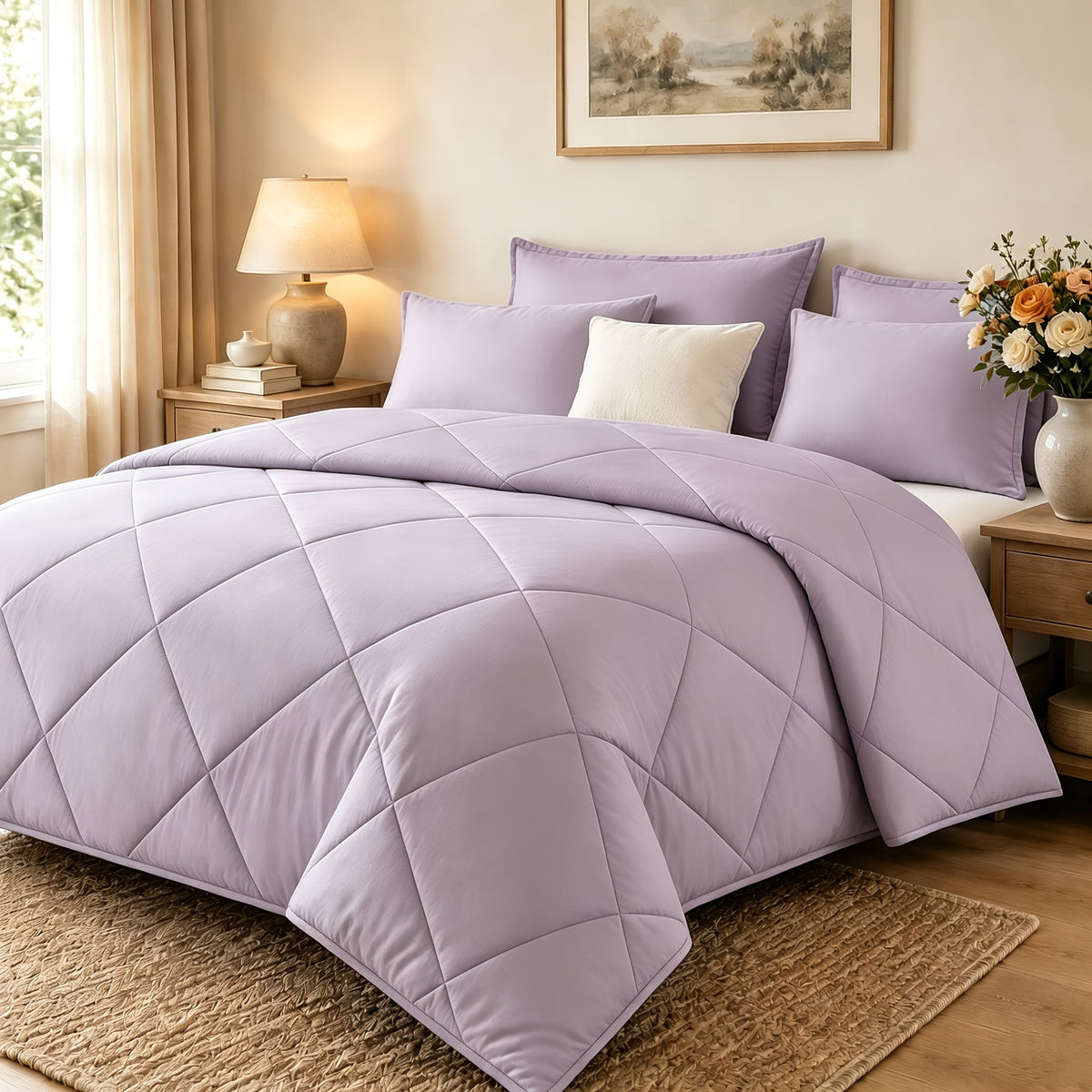 2/3pcs Solid Color Diamond Quilted Large/King Size Bedding, Soft, Comfortable, and Fluffy with Microfiber Filling and Lightweight, Breathable Fabric. Easy to Care for, Warm for All Seasons. Includes Comforter and Pillowcases. Luxurious Quality