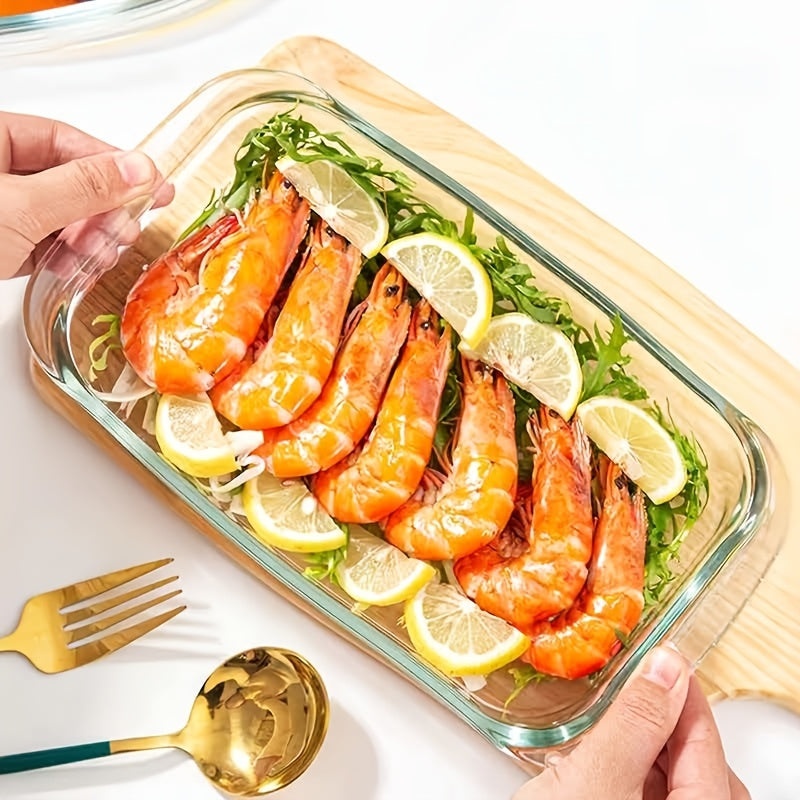 1/2pcs Large-Capacity Glass Baking Dish with Lid, 60.87oz/ 1.9 Qt, with Handles, Stackable, Microwave & Oven Safe, Specialized for Baking Bread & Cakes, Airtight Storage Container, Rectangular Toast Pan, Food Storage Container