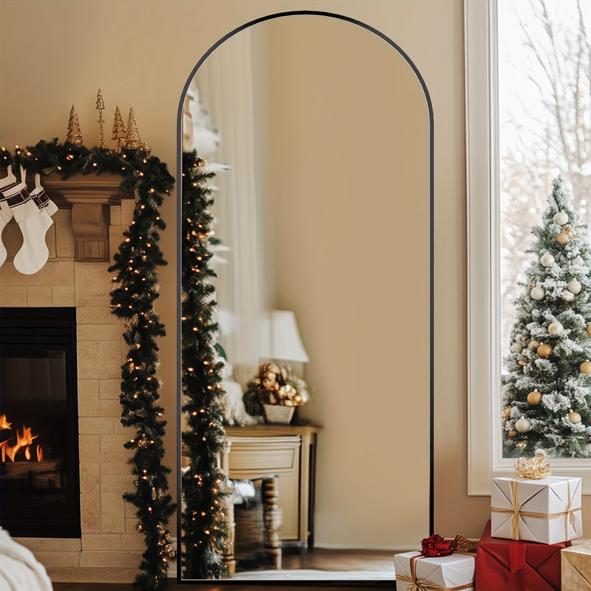 Homsion Full Length Floor Mirror - Freestanding Arched design with Sturdy Base, Large Full Body Mirror for Bedroom, Living Room, Bathroom - Space-Enhancing Elegant Home Decor Standing Mirror, Polished Surface