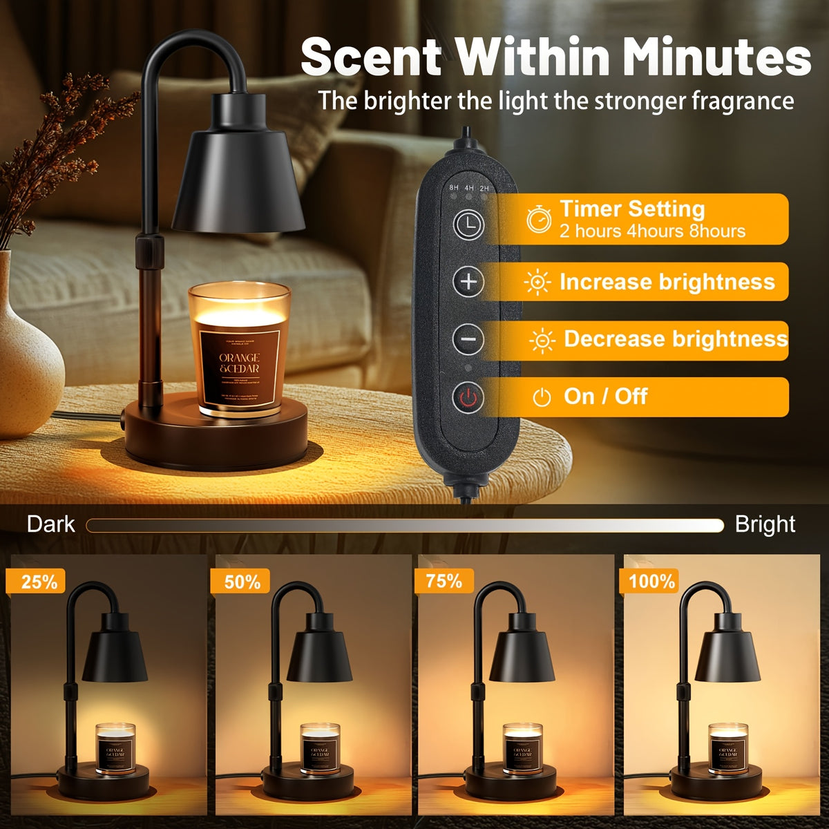 2 Pack Electric Candle Warmer Lamp Black with Timer, Wax Warmer Lamp Candle Warmer for Jar Candles, Adjustable Height Candle Light Warmer, Great Gift Choice for Holidays (Black) (Bulb Not Included)