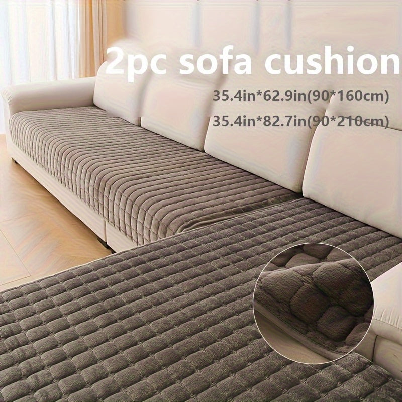 2pcs Quilted Sofa Cover, Flannel Velvet Polyester Jacquard, 450-500 g/㎡, Soft Durable Pet-friendly, Machine Washable, for Living Room Bedroom Office Home Decor