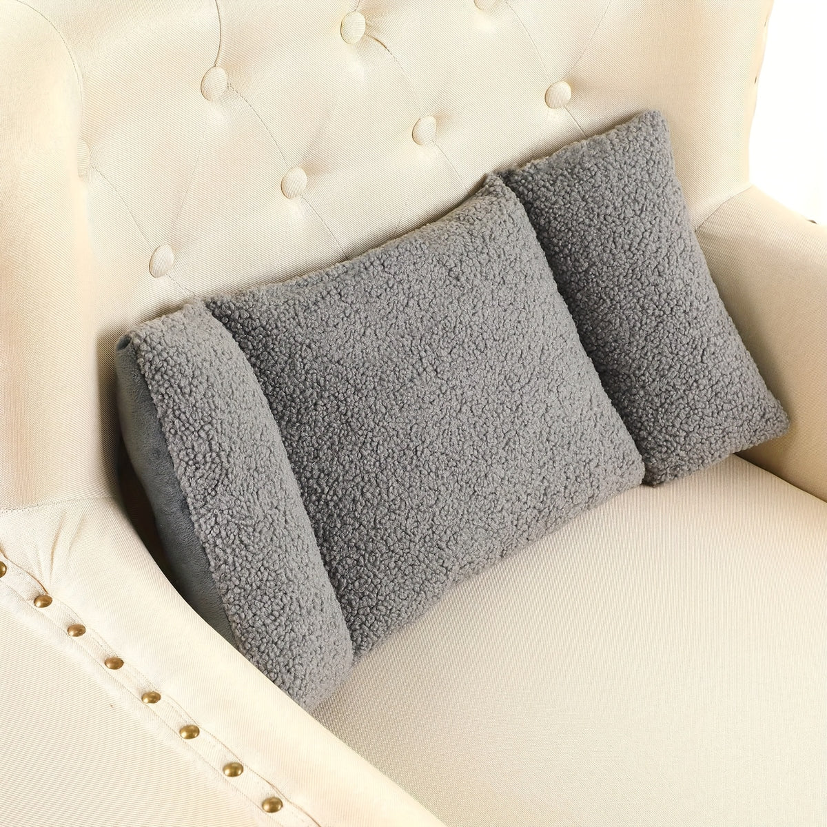 3-Stage Adjustable Waist Support Pillow for Office Chairs And Sofas, Soft Polyester Fiber Backrest Pad with Knots, Hand Washable Gray Home Office Comfort