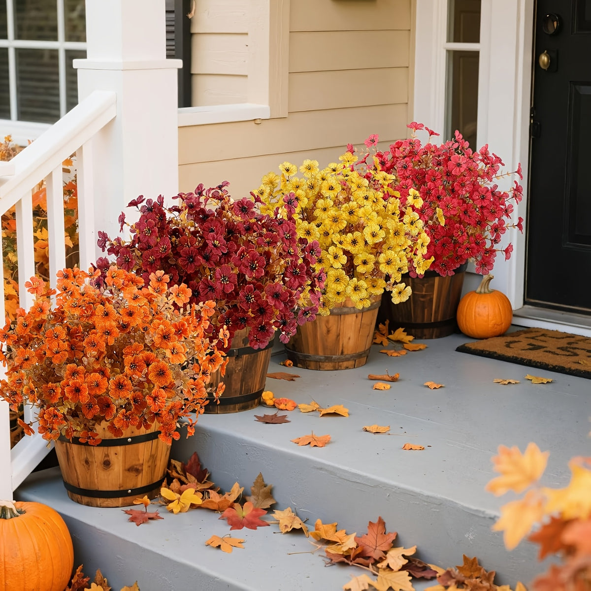 9 Packs Of UV-resistant Artificial Flowers For Home Decor, Autumn Pseudoplants And Hybrid Flowers-realistic Fade-resistant Porches, Patios, Yards, Balcony Decor, Fall for home Decor And Garden Floral Arrangements-perfect For Thanksgiving And Christm