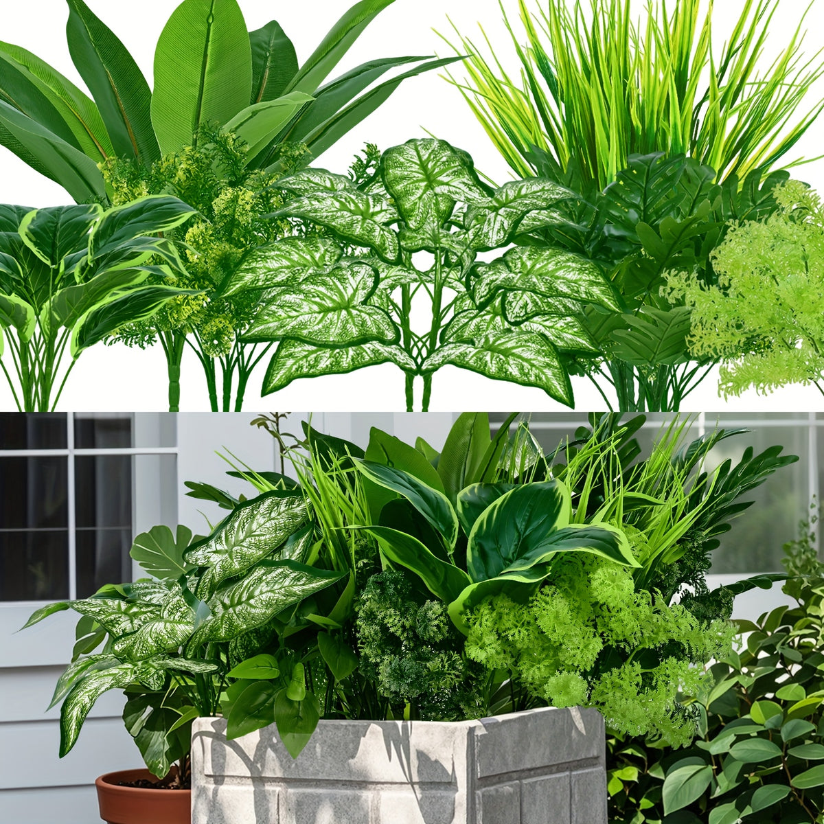 18 Pack UV Protected Artificial Boxwood Fake Stems, Outdoor Faux Plastic Greenery for Indoor Outdoor Hanging Garden Porch Window Box Home Wedding Farmhouse Decor - Christmas And Thanksgiving's Day Gifts Spring Decoration