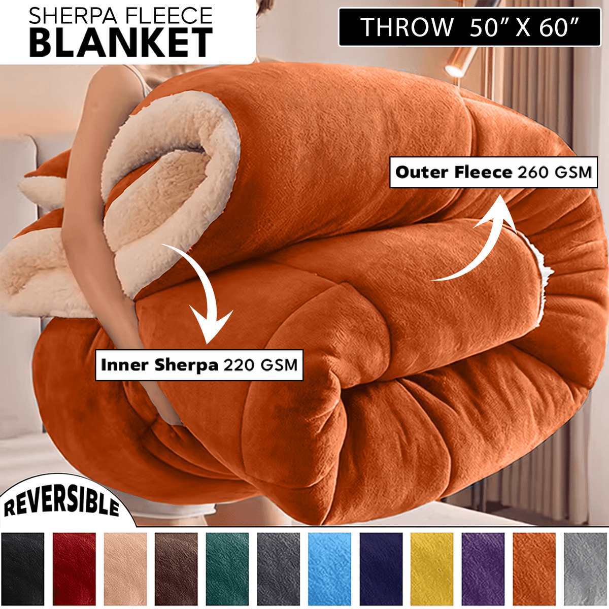 480GSM Heavy Sherpa Fleece Blanket – Double-Sided Warm Throw for Couch, Bed, Office and Travel, Reversible All Season Comfort, Room & Sofa Decoration, Holiday Gift, Sofa Blankets