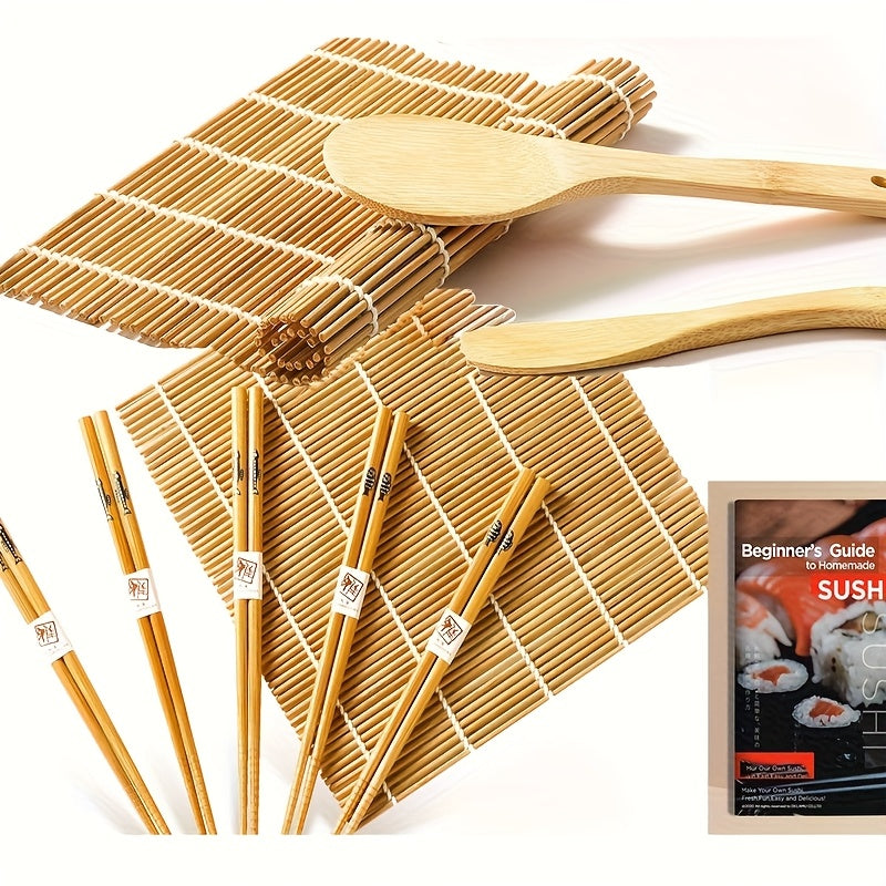 27pcs Sushi Making Kit with Rice Roll Molds, Tool for Home Beginners, Includes Mats, Rice Paddle, Knife, Chopsticks And Guide Book, Perfect for Rice Balls, Sushi Roll Maker, Gifts, Camping