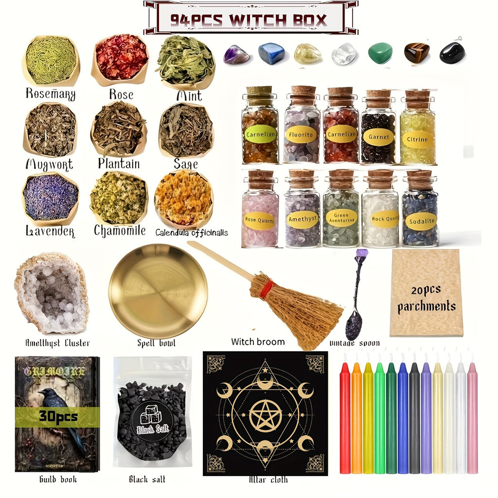 94/130/Large Witchcraft Supplies Kit for Spells, Witch Box Includes Pink Candles, Wiccan Supplies And Tools, Beginner Witchcraft Kit for Pagan Rituals Halloween