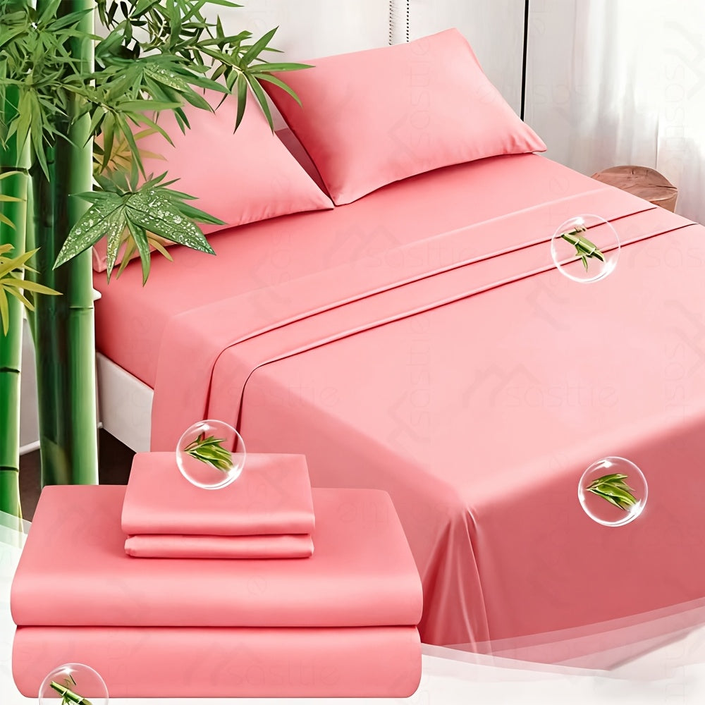 3/4pcs Bamboo Bed Sheet Set-Bamboo Kids Bed Sheet-Ultra Soft & Breathable Bed Sheets-Deep Pocket Up to 16" Hotel Soft Bedding-Perfect for Hot Sleepers-Great Gifts Bedding Sheets Set Bamboo Sheets Sets All Sizes Cooling Bamboo Sheets Random Color