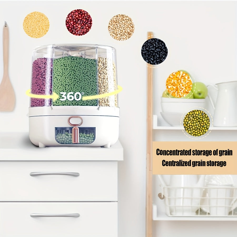 Rotating for rice Bucket | 6-Grid Cereal Dispenser, Large Capacity for rice Bucket | Airtight Dispenser with a Transparent Window, Features Moisture-Proof And Insect-Proof Design, Suitable for Rice, Cereals