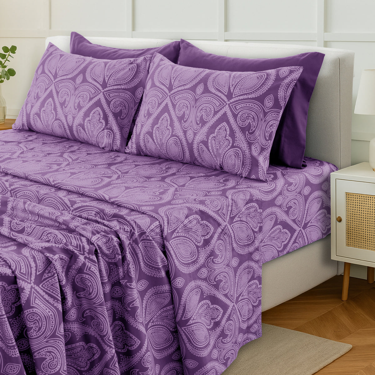 Hannah Bedding Paisley Sheet Set – 4/6-Piece Soft 100% polyester Bed Sheets, Wrinkle-Free & Luxurious – Includes Deep Pocket Fitted Sheet, Flat Sheet & Pillowcases – Available in 6 Sizes & Multiple Colors