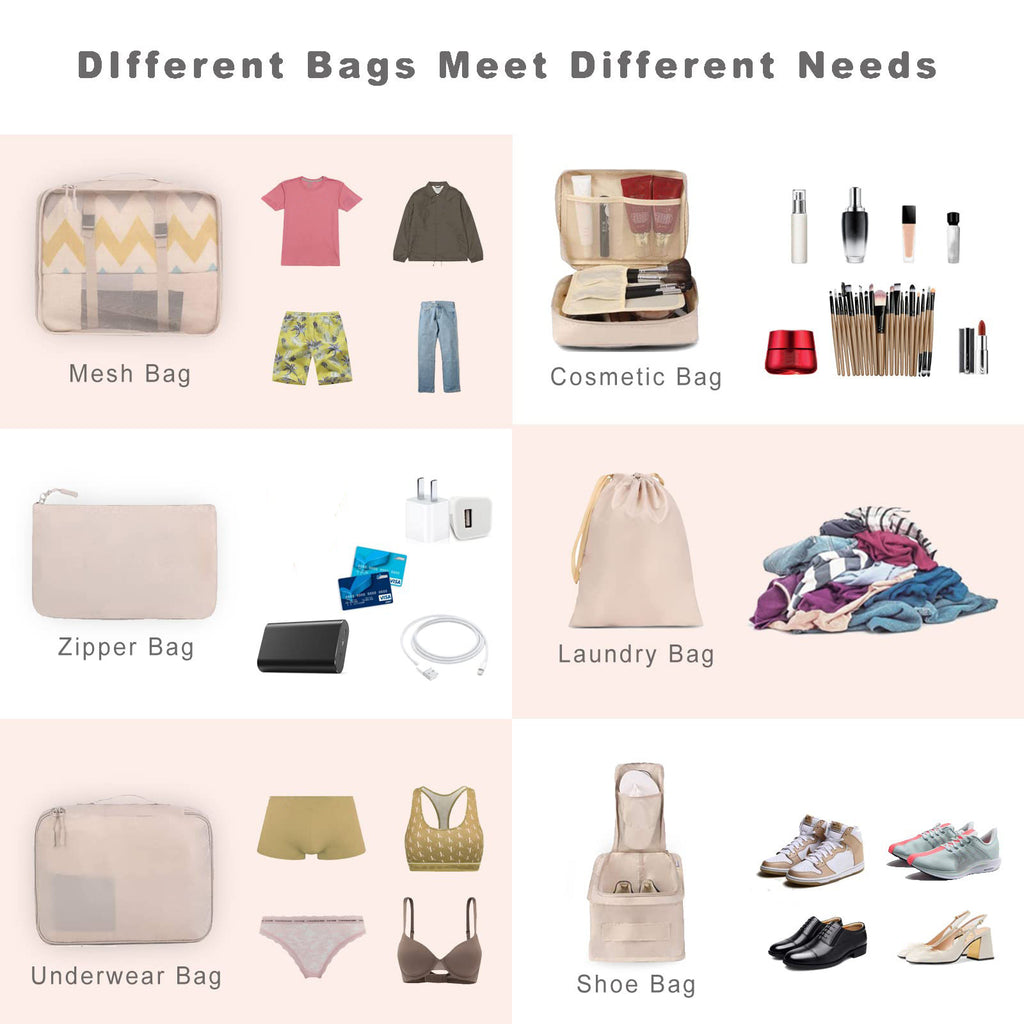 8pcs/ Set Packing Cubes for Suitcases, Travel Luggage Packing Organizers, Closet Storage, Under-Bed Storage, Storage Trunks, Compression Storage Shoe Bag, Clothing Underwear Bag, for Man & Women, Under-Bed Storage