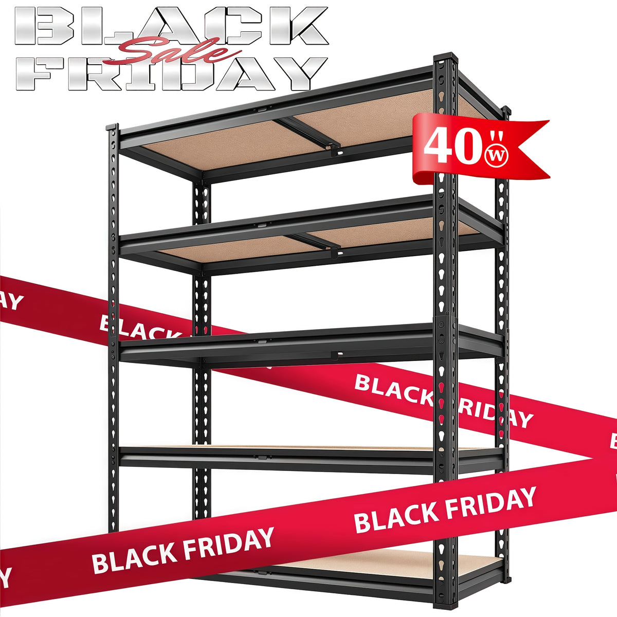 2020LBS Storage Shelves 5 Tier 72" H X 35.55" W X 16" DGarage Shelving Heavy Duty, Adjustable Metal Shelving Unit, Garage Shelves for Basement, Warehouse, Pantry, 72" H X 35.55" W X 16" D, Black, Standing Shelf