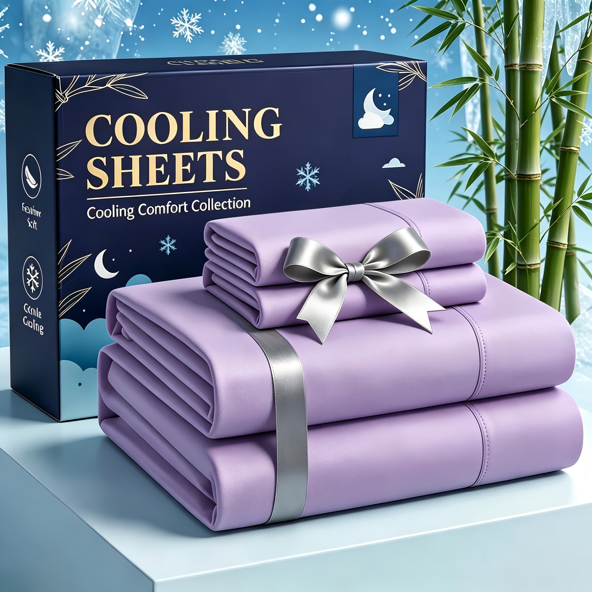 4pcs Cooling bedding - Extra Deep Pocket Breathable And Cooling - Suitable for Hot Sleepers And Sweats, Children Pillowcases, Flat Sheet And Fitted Sheet - A Perfect Gift for Family, Queen And King Sizes, Day Delivery - Random Color