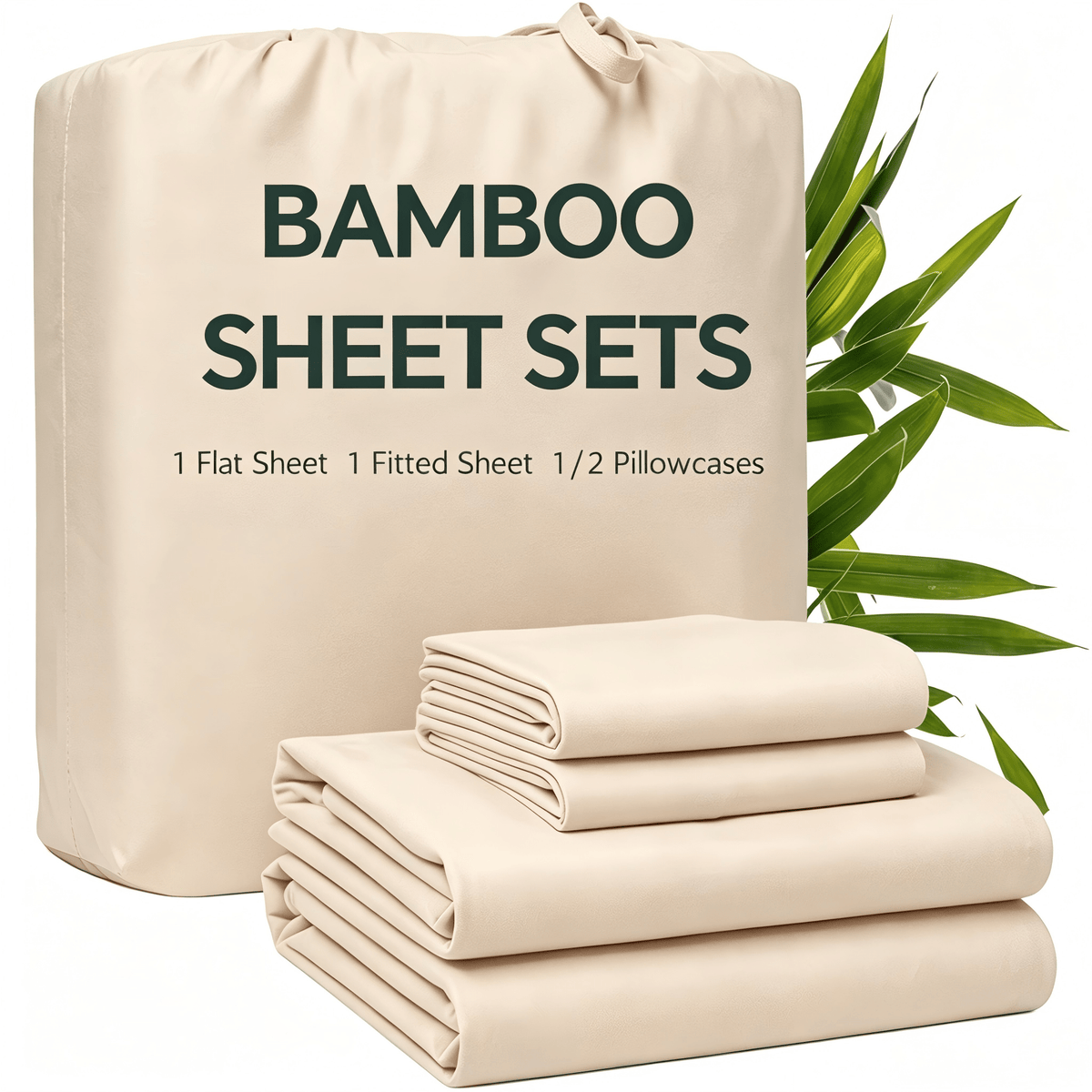 3/4pcs Bamboo Bed Sheet Set with Pillowcases, 16" Deep Pockets Soft Breathable Fitted Sheet, Queen King Size Bed Sheets, Bedroom Home Decor Bedding for Daily Use