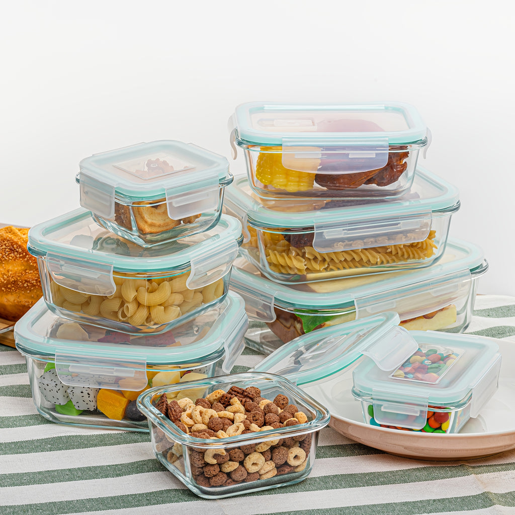 Premium Glass Food Storage Containers, Airtight Leak-Proof BPA Free Stain-Resistant Easy-Clean Design, Microwave Oven Freezer And Dishwasher Safe, 8pcs, for Meal Prep And Bento Boxes