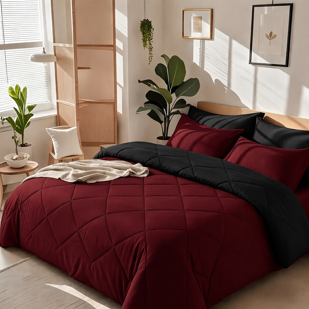 2/3pcs Solid Color Rhombus Grid Queen/King Size Bedding Set Soft, Comfortable, Fluffy Microfiber Filling Lightweight Breathable Fabric Easy Care All Season Use Includes Comforter Pillowcases Luxury Quality