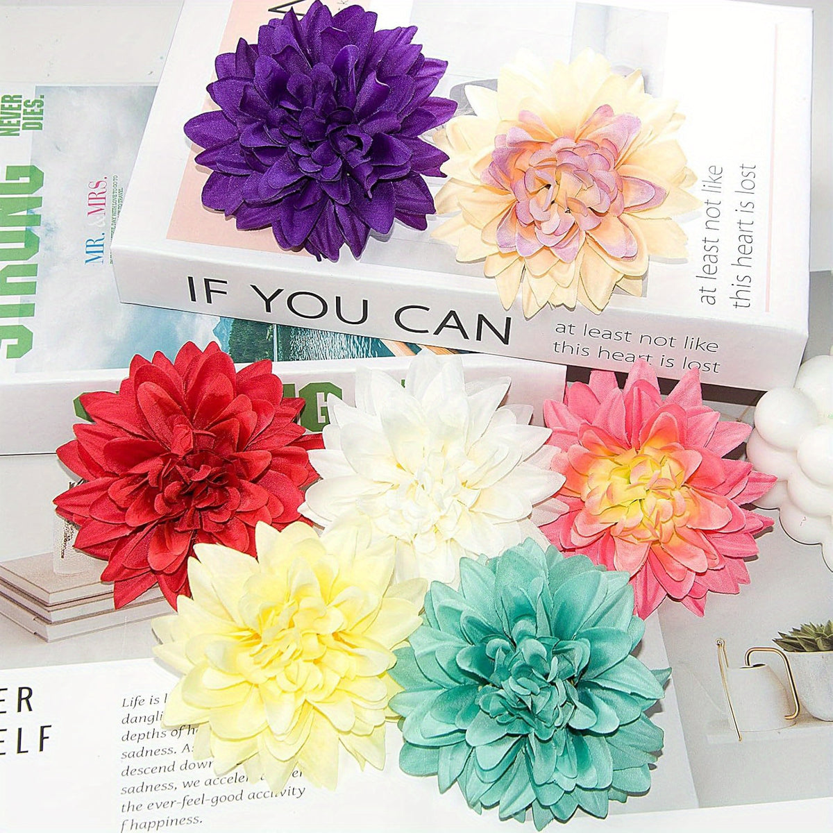 15pcs Bulk Realistic Large 3.5 Inch White Silk Dahlia Flowers Heads - Artificial Dahlia Bouquets for Wedding, Party,, DIY Crafts, Centerpieces - Faux Flower Heads for arrangements