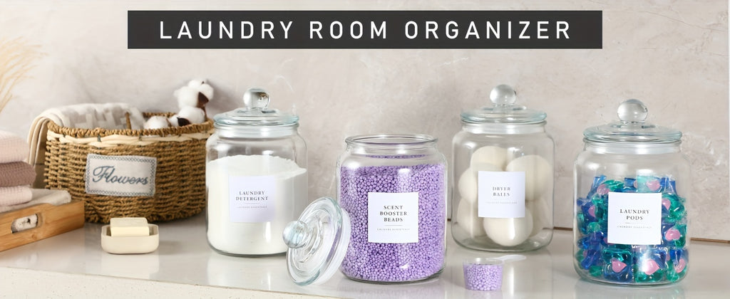 Glass Jars with Airtight Lids And Labels, Half Gallon Storage Containers with Spoons for Laundry Detergent, Pods, Scent Booster Beads, 1 2 3 4 Pack, Canisters