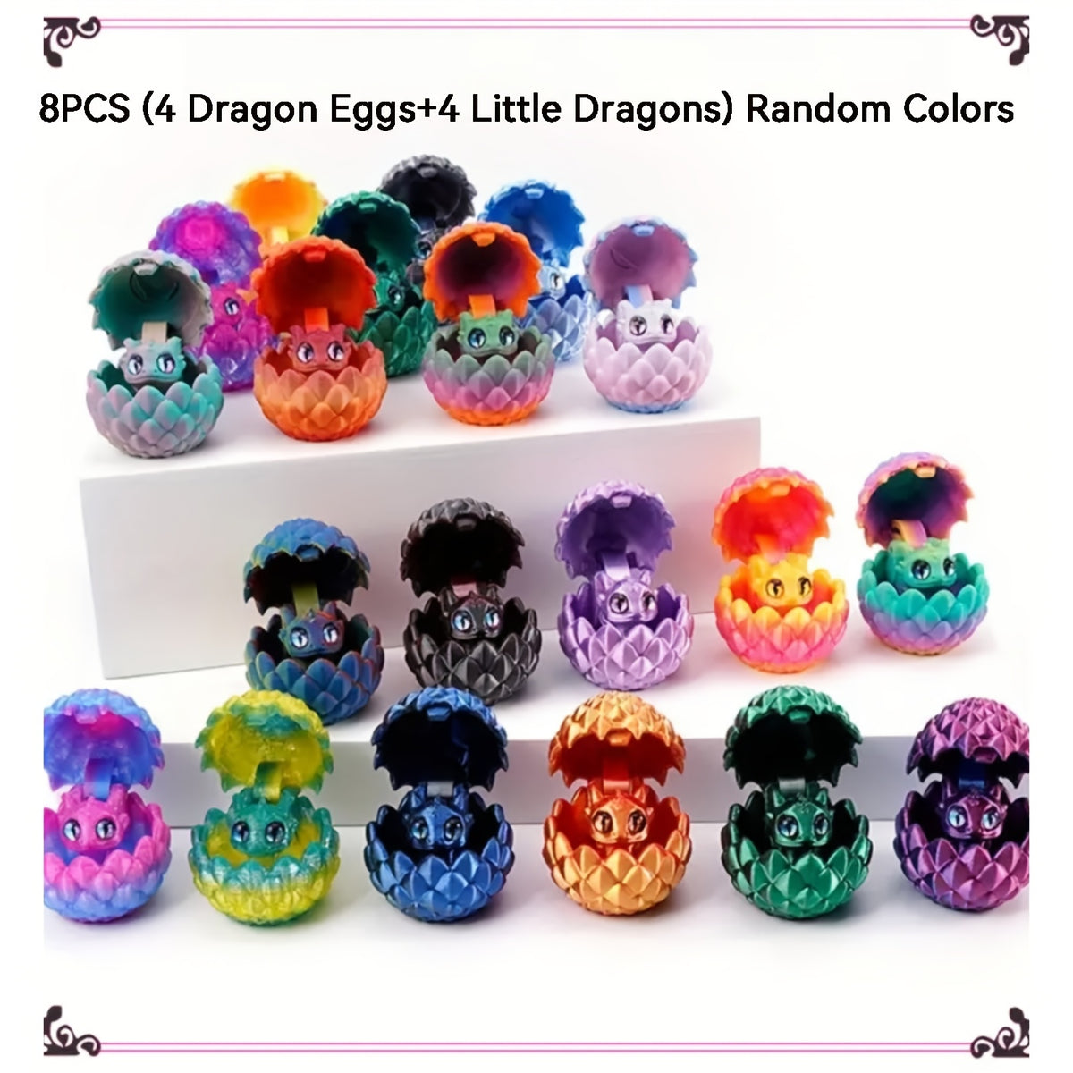 8pcs Random Color, 3D Printed Dragon Eggs And Dragon Statues, Suitable for Holiday Decoration, Holiday Gifts, And Other Decorations