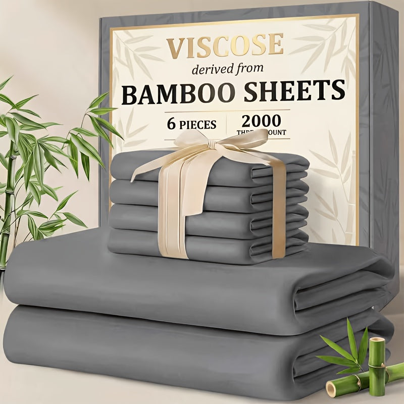 4/6pcs Cooling Bamboo Sheet Sets - Queen Size Soft 2000TC Luxurious Hotel Sheets, Luxury Kids Fitted Sheet, with 16-Inch Deep Pocket, Kids Sheet & Pillowcases And Breathable Night Sweats, Suitable for All Seasons, Twin/Full/Queen/King