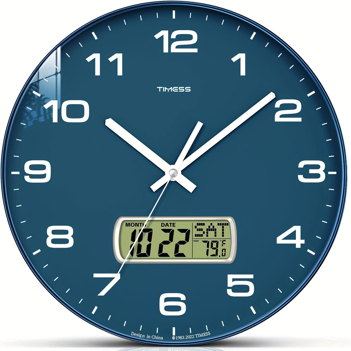 TIMESS calendar display analog wall clock, 10/12/14 inch 4-color large dial silent, can display perpetual calendar and Fahrenheit temperature, bedroom, office, school decoration