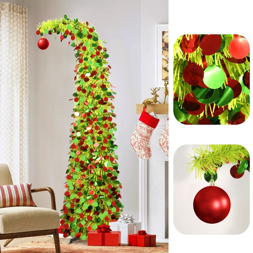 Pop Up Pencil Christmas Tree, 5 ft Collapsible Artificial Sequin Holiday Decor with Easy Assembly and Storage for Indoor Living Rooms and Winter Parties