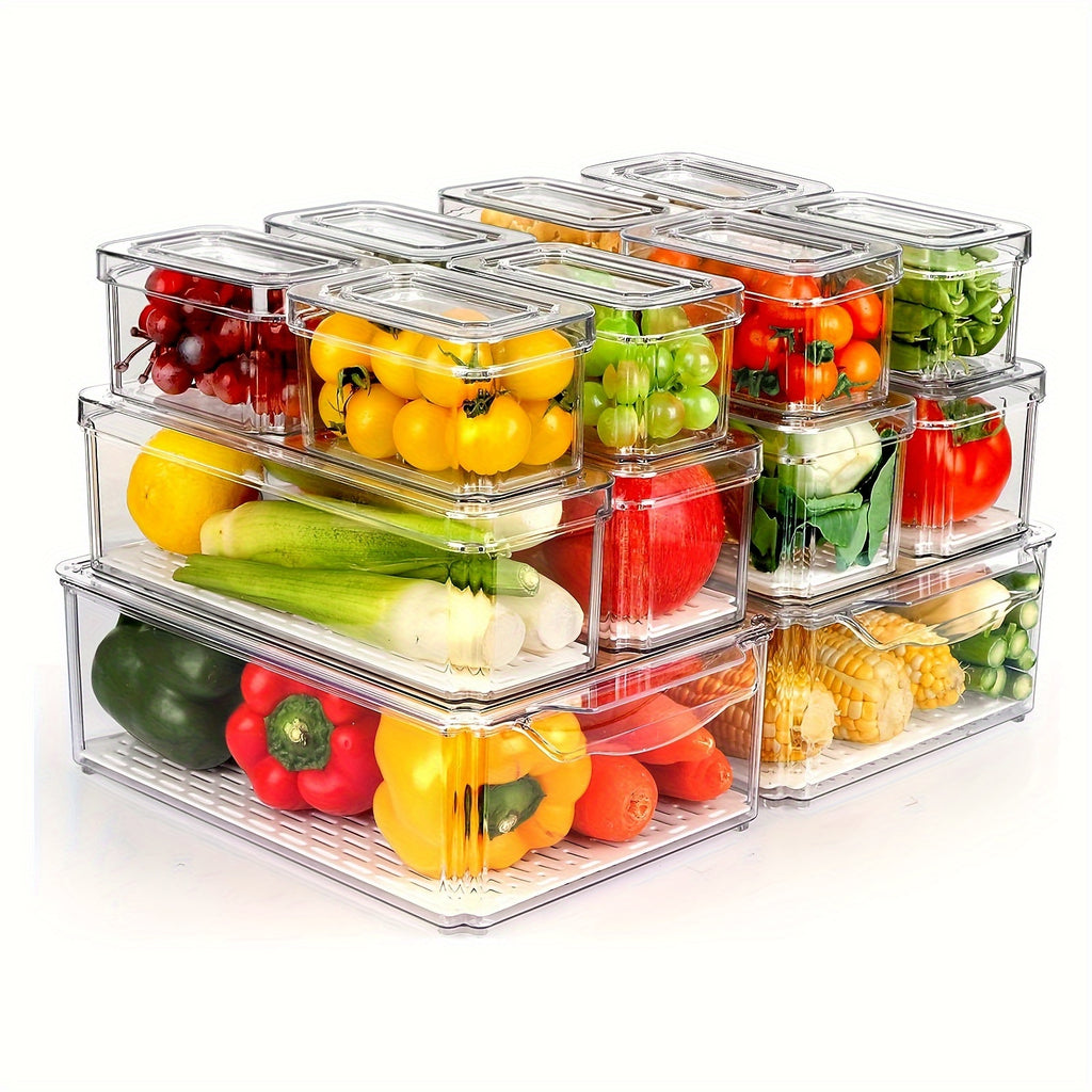 14 Pack Fridge Organizer, Stackable Refrigerator Organizer Bins with Lids, Fridge Organizers And Storage Containers for Fruit, Vegetable, Food, Drinks, Cereals, Clear
