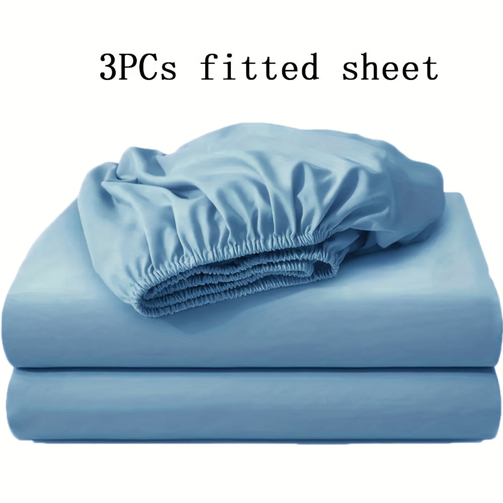 3pcs Soft Comfortable Bed Sheets Mattress Cover | Include 2 Pillowcases, Layered Fitted Sheet with Solid Color Bedding Design, Ideal for Bedroom, Guest Room, and Hotel Mattress Protection