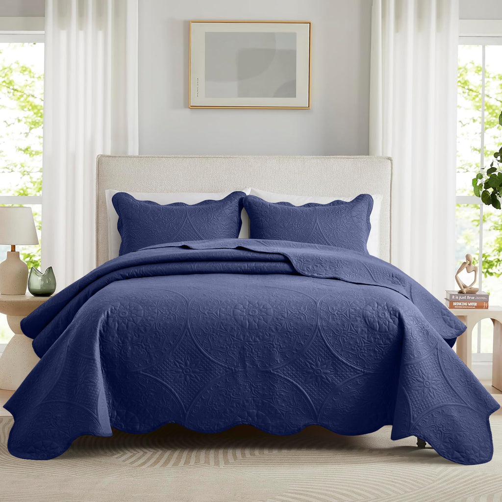 3pcs Luxury Quilted Bedspread Set – Oversize Quilt Coverlet Soft & Cozy Floral Bedspread with Pillow Shams, Breathable Lightweight for Bedroom & Guest Room Decor