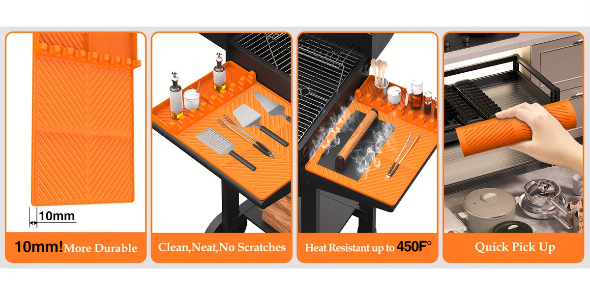 Silicone Griddle Spatula Mat, 16 x 11.5 Inch Non-Slip Utensil Rest with Raised Drip Edge for BBQ Side Shelves and Kitchen Counters, 1 or 2 Pack