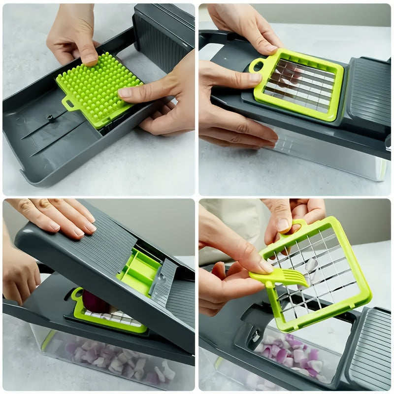 22pcs/16pcs Vegetable Chopper: Multifunctional Food Slicer Dicer Cutter With 8 Blades, Grey Container Included Convenient Cutting Of Food In The Kitchen