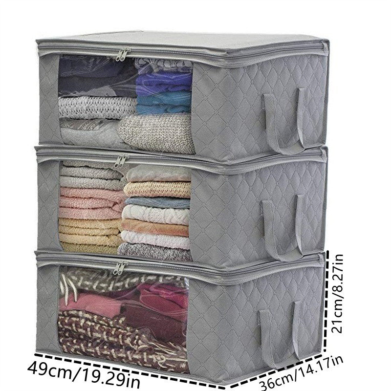 3pcs Durable Foldable Storage Bag with Reinforced Handle, Sturdy Zipper, Clear Window for Quilts, Blankets, Bed Sheets, Under-Bed Storage