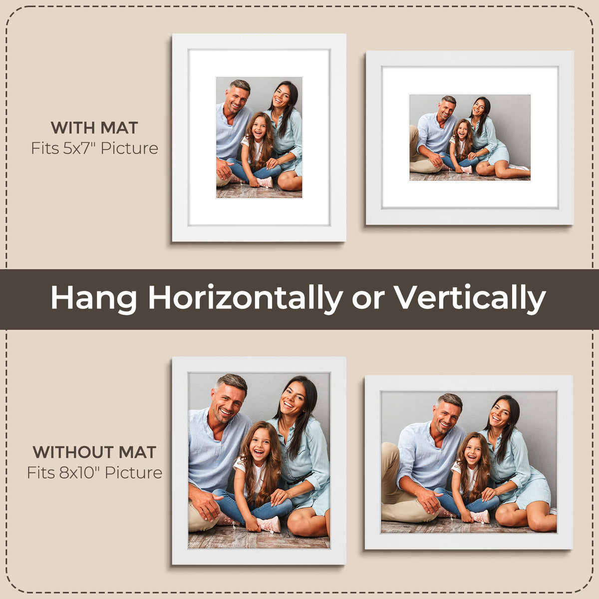 3 Pack 6x8/8x10/9x12/11x14/16x20 Picture Frames Set with Mat or without Mat, Engineered Wood Photo Frames with Plexiglass, for Wall or Tabletop Display - Gallery Wall Frames, Office Home Decor,Poster Frames
