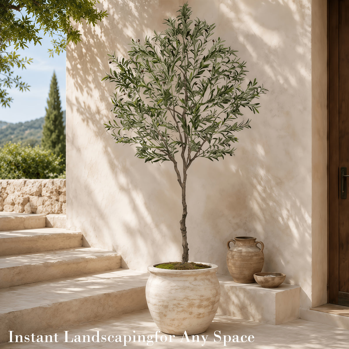 Artificial Olive Tree 6/7/8Ft for Outdoor with Nursery Planter, Realistic Faux Olive Tree with 860 to 1530 Leaves, Lifelike Fake Olive Tree Easy Assembly And Cleaning, Artificial Trees for Home Decor Outdoor, Garden, Yard