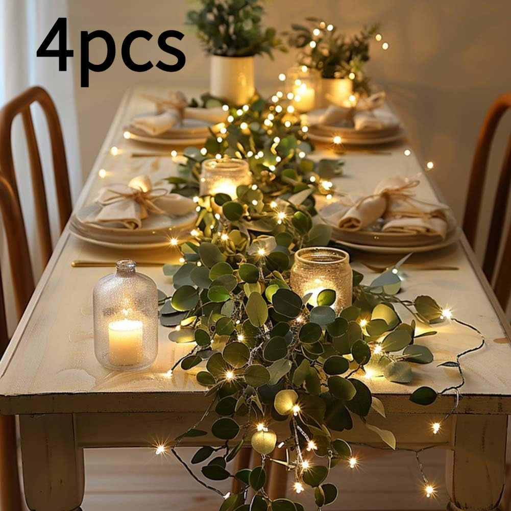 4pcs Total Length 315 In, 80 Lights Eucalyptus Leaf Wreath String Light Pendant, -Battery-powered Holiday Table Decoration With Warm, Realistic Leaves, Perfect For Centerpiece Decoration On The Dining Table, Indoor Home Decoration