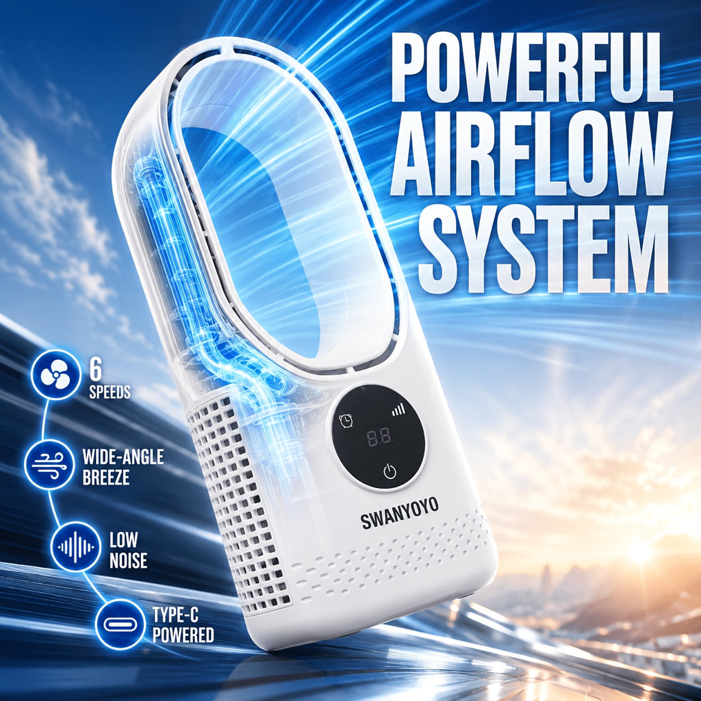 Portable Fan, USB Tower Fan, Desktop Bladeless Fan - Optional Remote Control, Touch Screen, Multi-speed Adjustment, Timer Function And Intelligent Shutdown - Perfect For Offices, Travel, Camping And Home Necessities