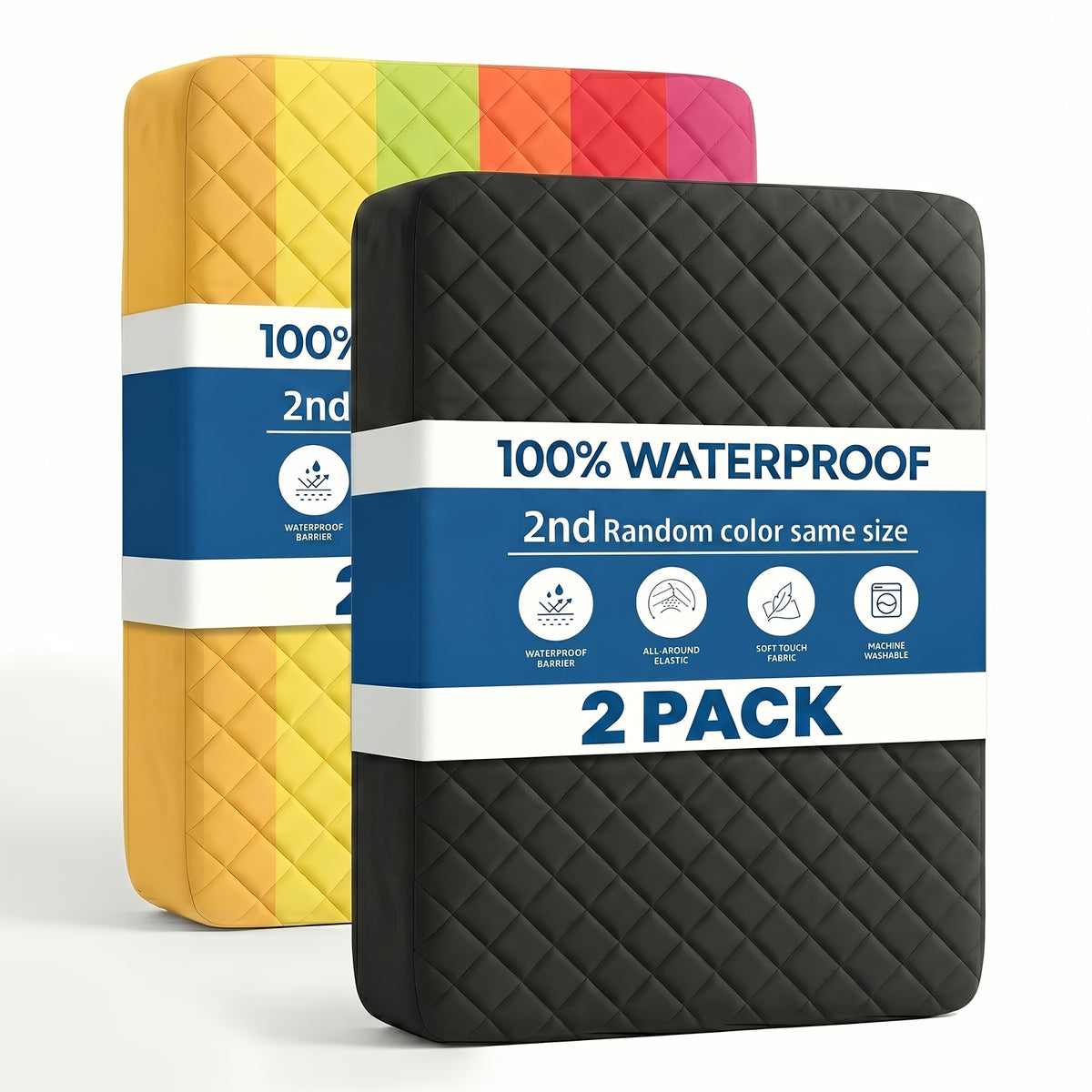 Buy 1 Get 1 Free 2pcs Waterproof Deep Pocket Mattress Protector, Quilted Breathable All-Season Fitted Sheet, Solid Color Quilted Bed Cover with Deep Pocket, 1 Select Color+ 1 Random Color for Home Hotel Ideal Gift