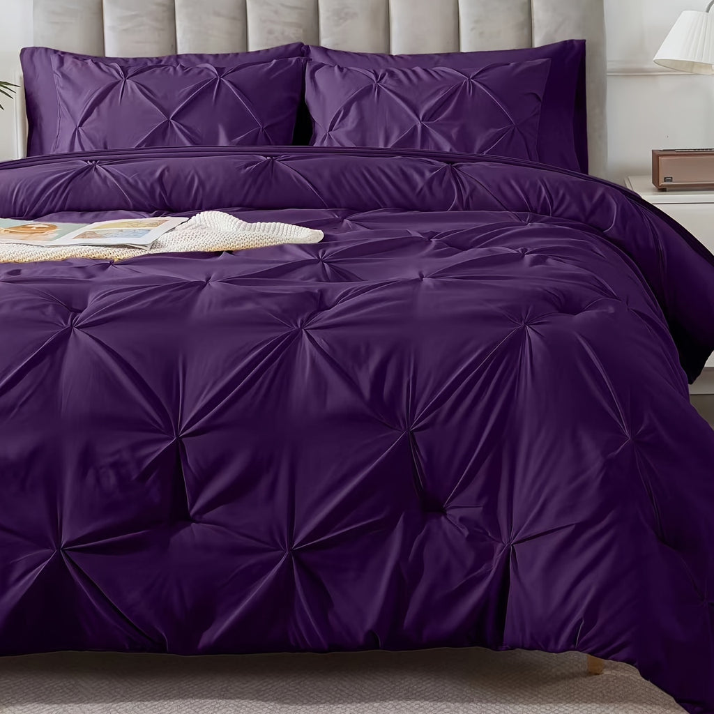Cosybay 7 Piece Pinch Pleated Comforter Set Queen King Size, Luxury Soft Fluffy Bedding Includes 1 Comforter, 1 Extra Deep Pocket Fitted Sheet, 1 Flat Sheet, 4 Pillowcases & Pillow Covers, Perfect for Halloween Party, Holiday Celebrations & Birthday