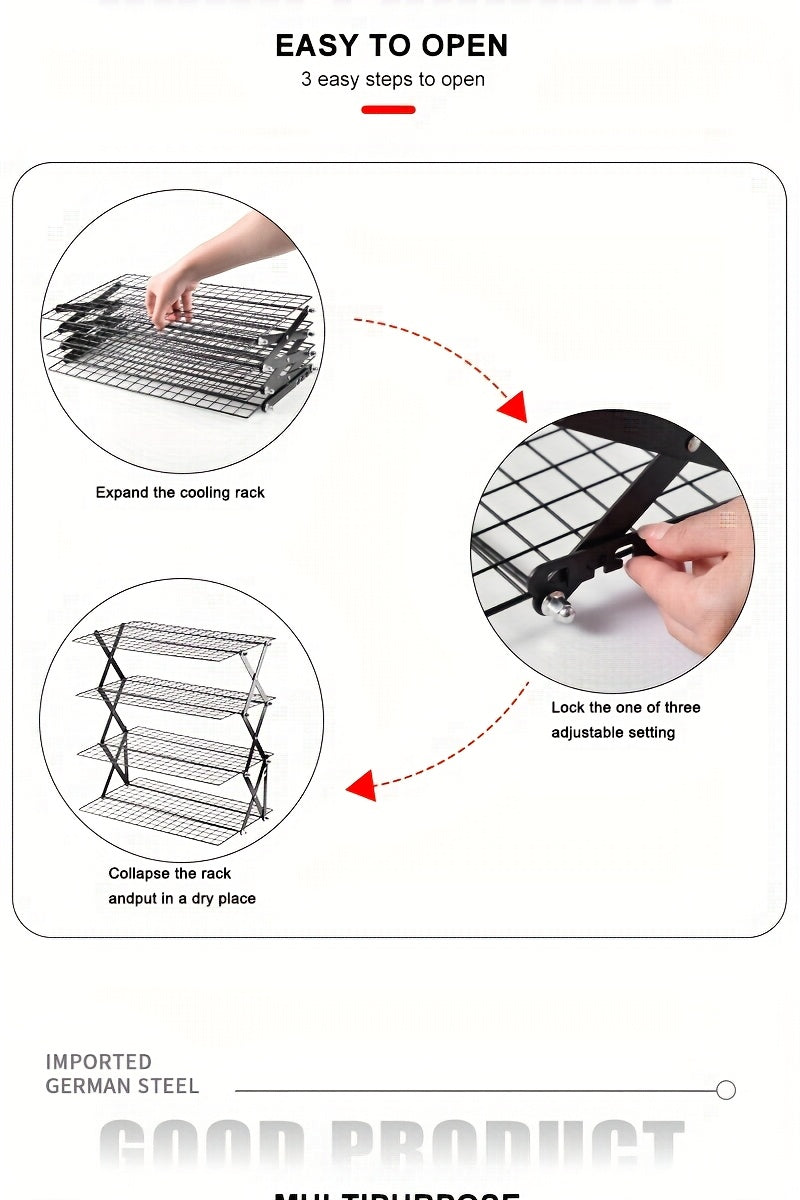 3/4-layer, Collapsible Cooling Rack, Metal Wire Rack For Baking Trays, Popular Limited Purchase, Highly Recommended, Stackable Baking And Cooking Drying Wire Cooling Rack With 4 Adjustable Settings, Camping Grill For Cooking And Cooling And Cake
