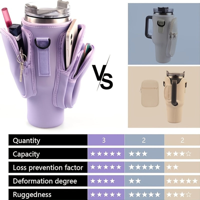 A Water Bottle Organizer With A Phone Pocket, Suitable For Men And Women, Can Accommodate A 40 Oz Stainless Steel Mug. The Adjustable Pouch Makes It A Perfect Gift Or Water Bottle Accessory For Stainless Steel Water Bottles