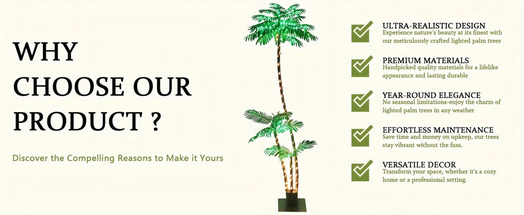 Triple Trunk Solar Palm Tree with Lights, 7 ft Artificial Tropical Decor with 260 LEDs, Eight Lighting Modes and Dimming for Patios and Tiki Parties