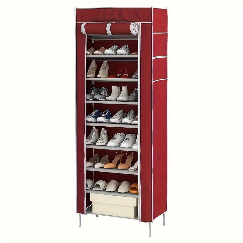 Shoe Cabinet with Dust Cover, 10 Layer Nonwoven Shoe Storage Rack in Grey or Black, Portable Organizer for Entryway Home and Dormitory Footwear Storage