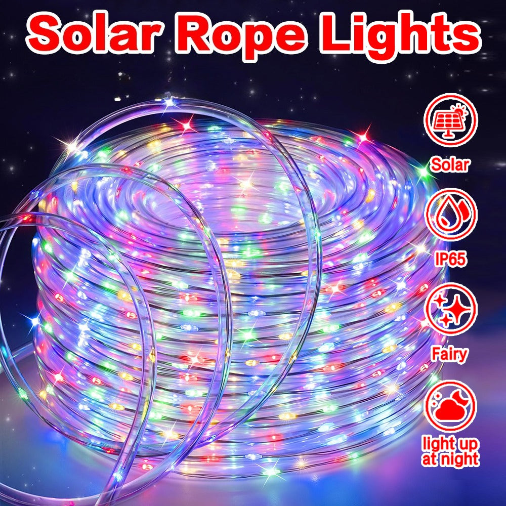 1pc 20/36/70/100 FT Solar Rope Lights, Outdoor Solar Lights, IP65 Solar String Lights, 8 Patterns for Stage Lighting, Trail, Patio, Pool, RV, Christmas Decoration (50LED/100LED/200LED/300LED)